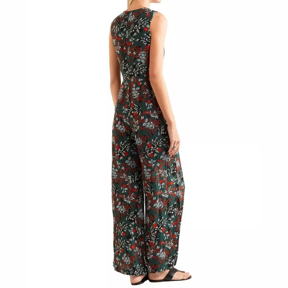 Maje Botanical Floral Print Jumpsuit Zip Front Wide Leg Green Red 38 Medium - Picture 10 of 10